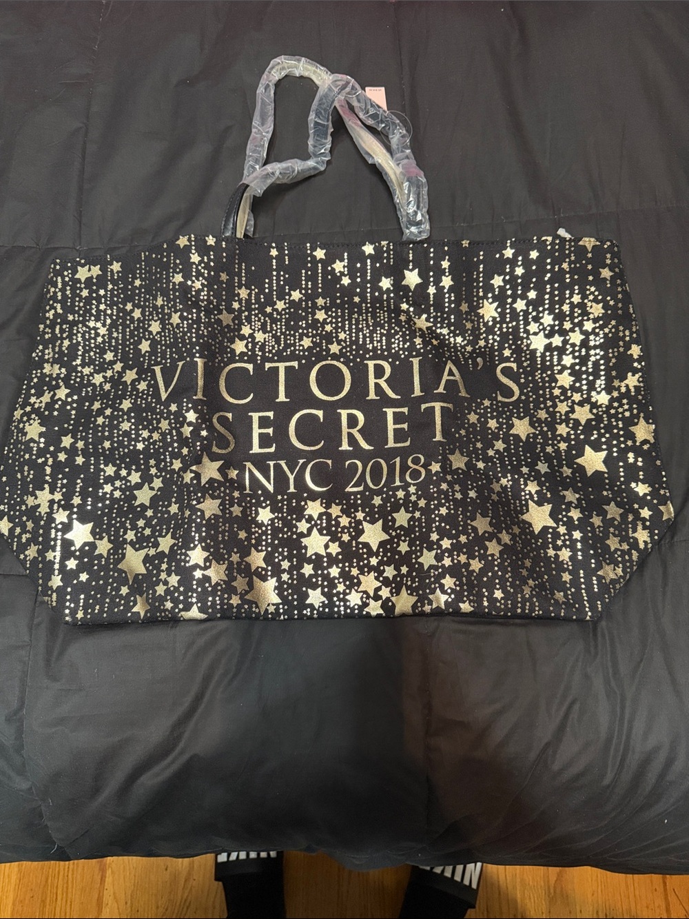 Victoria's Secret Black and Gold Star-Print Tote
